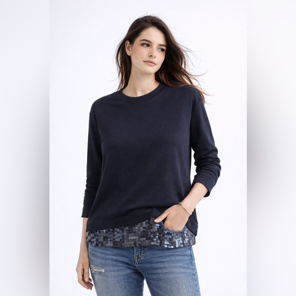 J. Crew Tops - J.Crew Navy Sequined Hem Sweatshirt – Size Small (possible med fit)